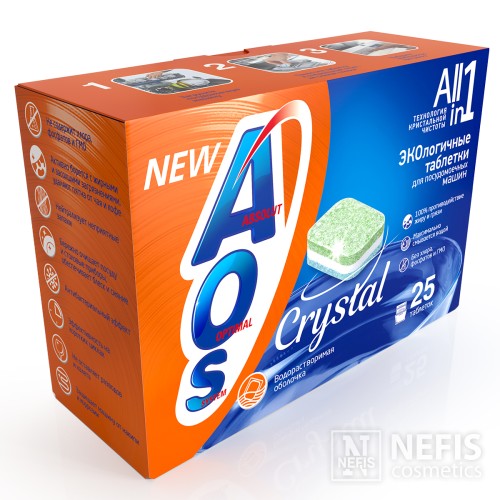Таблетки для посудомоечной машины AOS Crystal, 25 шт