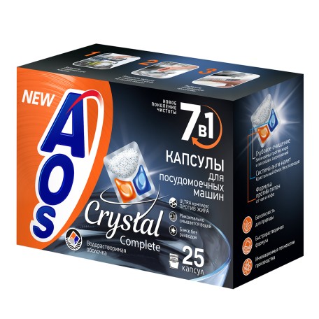 Гибридные капсулы для посудомоечной машины AOS Crystal 25шт