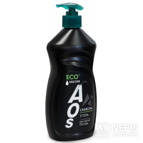 ECO Гель для мытья посуды AOS Уголь ABSORB, c дозатором,  450 мл, без красителей и фосфатов, ЭКО сертификат.