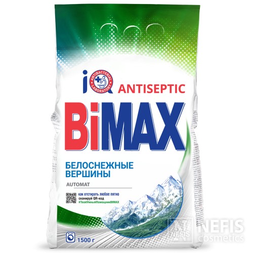Стиральный порошок BiMax "Белоснежные вершины" для белого белья, без хлора, без фосфатов. 1500 гр.