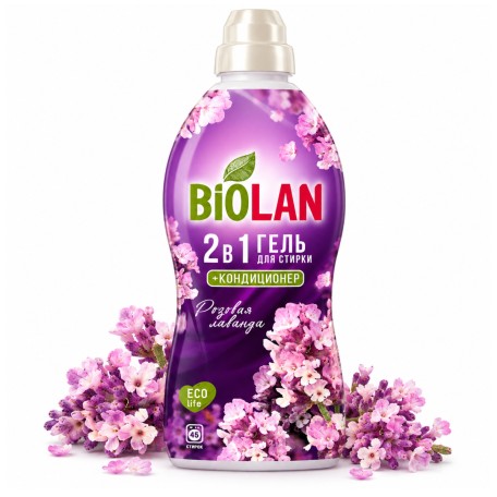 Гель для стирки Biolan 2в1 с кондиционером Розовая Лаванда, 1800 гр